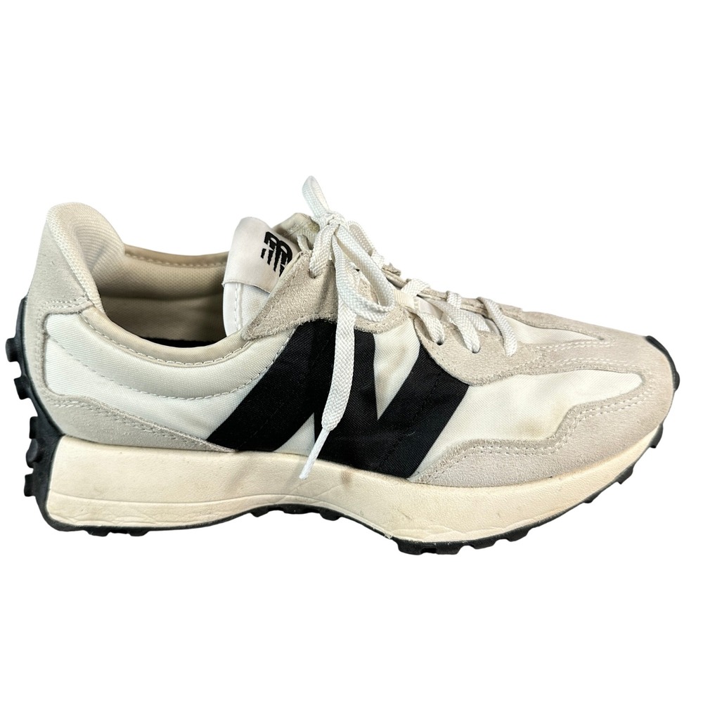 New Balance 327 Cream Black Suede Nylon Lifestyle Sneakers WS327KB Size 8